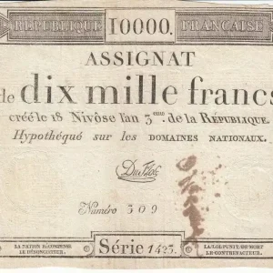 Billet France 10000 Francs 18 Nivose An III - 7.1.1795 - Sign. Duflog Petit Prix