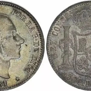 Philippines 50 Centimos Alphonse XII - 1881 Livraison Gratuite