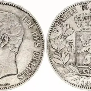 Livraison Express Belgique 5 Francs Leopold I - Armoiries - 1865