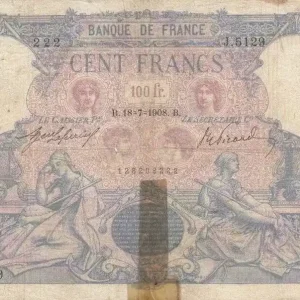 Billet France 100 Francs Rose et Bleu - 18-07-1908 Série J.5129 Exclusif