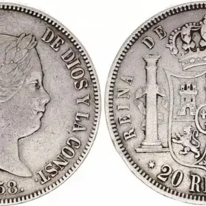 Acheter Direct Espagne 20 Reales Isabelle II - Armoiries 1858 Madrid