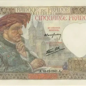 Billet France 50 Francs Jacques Coeur - 18-12-1941 Série F.142 Top Qualité