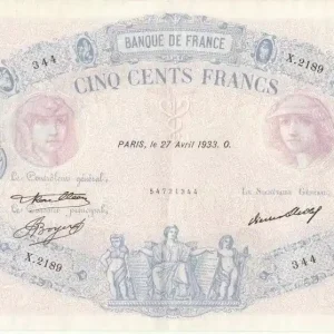Billet France 500 Francs Rose et Bleu - 27-04-1933 Série X.2189 Premium