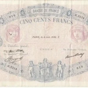 Tendance Billet France 500 Francs Rose et Bleu - 04-06-1936 Série H.2314