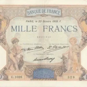 Retour Gratuit Billet France 1000 Francs Cérès et Mercure - 23-10-1930 Série G.1026