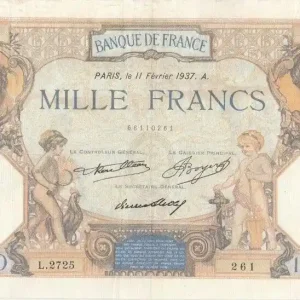 Billet France 1000 Francs Cérès et Mercure - 11-02-1937 Série L.2725 Petit Prix