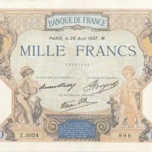 Bon Marché Billet France 1000 Francs Cérès et Mercure - 26-08-1937 Série Z.3024
