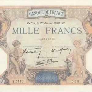 Billet France 1000 Francs Cérès et Mercure - 26-01-1939 Série Y.5713 - SPL Tendance