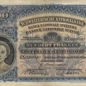 Billet Suisse 100 Francs Tête de Femme - Paysan 17-03-1939 Série 8X Prix Bas
