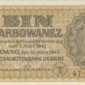 Billet Ukraine 1 Karbowanez Olive - 05-03-1942 Série 47 Livraison Mondiale