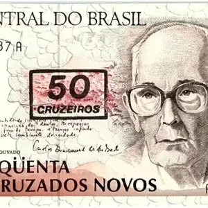 Meilleure Vente Billet Brésil 50 Cruzeiros sur 50 Cruzados novos, C. Drummond de Andrade - 1990