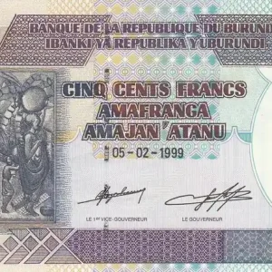 Expédié Aujourd’hui Billet Burundi 500 Francs Peinture - Banque Centrale - 1999