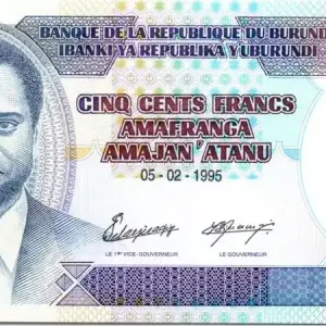 Prix Choc Billet Burundi 500 Francs 1995 - Portrait du Président - Banque Centrale