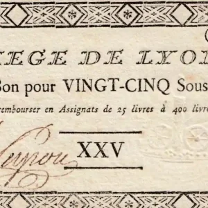 Billet France 25 Sous Siège de Lyon - 19-09-1793 Soldes