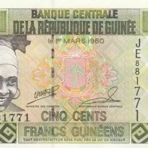 Billet Guinée 500 Francs Femme - Exploitation minière - Série JE - 1998 Nouvel Arrivage