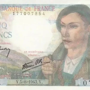 Billet France 5 Francs Berger - 05-08-1943 Série V.71 Certifié