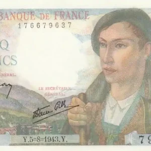 Billet France 5 Francs Berger - 05-08-1943 Série R.71 Offre Du Jour