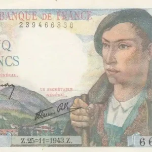 Commander Maintenant Billet France 5 Francs Berger - 25-11-1943 Série U.96