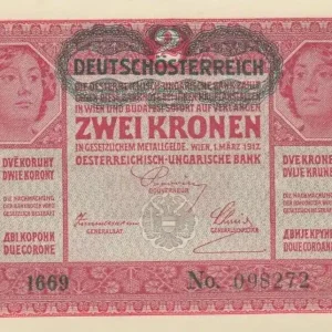 Offre Exclusive Billet Autriche 2 Kronen Têtes de femmes - Surcharge verte - 1917