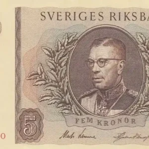 Billet Suède 5 Kronor Roi Gustaf VI - Série AG - 1954 Offre Limitée