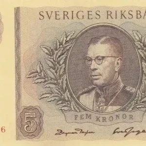 Usine Directe Billet Suède 5 Kronor Roi Gustaf VI Adolf - 1963