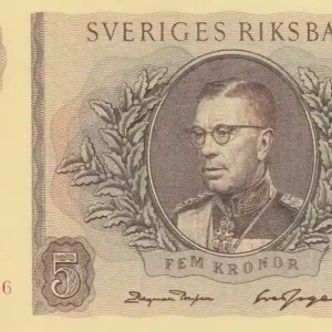 Garantie Incluse Billet Suède 5 Kronor Roi Gustaf VI Adolf - Série BE - 1963