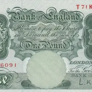 Billet Royaume-Uni 1 Pound Britannia - Série T71K - 1955/1960 Commander Maintenant