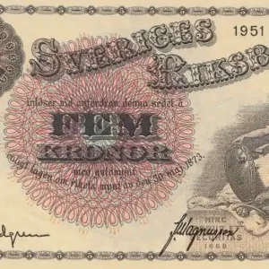 Billet Suède 5 Kronor Roi Gustaf Vasa - 1951 Prix Choc