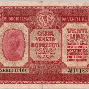 Premium Billet Italie 20 Lire Italia - 1918