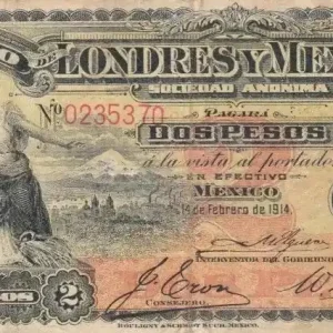 Satisfait Ou Remboursé Billet Mexique 2 Pesos Foi et Joie Assises - armoiries - 1914