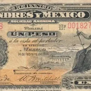 Billet Mexique 1 Peso Justice et Paix Assises - armoiries - 1914 Dernière Chance