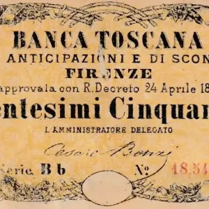 Original Billet Italie NR.10 50 Centesimi, Vert et noir - Série Bb - 1870