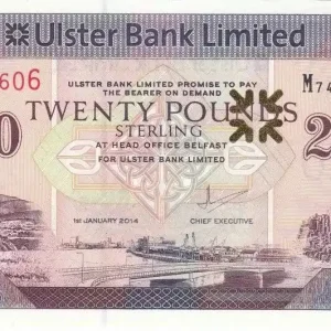 Billet Irlande du Nord 20 Pounds Pont, dock, vue de Belfast - 2014 Retour Gratuit