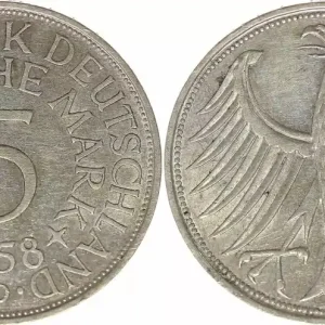 Allemagne 5 Mark 1958Aigle Impérial - BundesRepublik Deutschland Prix Cassé