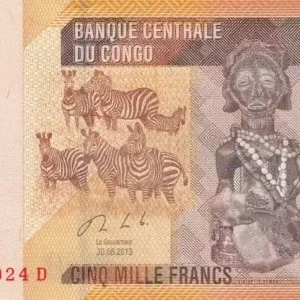 Meilleur Prix Billet Congo (RDC) 5000 Francs Statue - Zébres - 2013