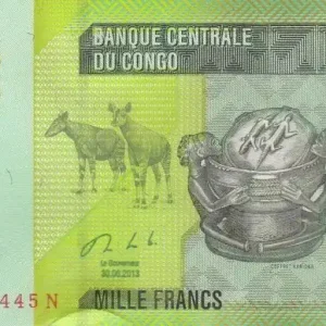 Billet Congo (RDC) 1000 Francs Coffret Kanioka - Okapi - 2013 Nouvelle Collection