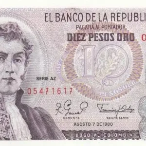 Meilleur Choix Billet Colombie 10 Pesos de Oro de Oro, A. Narino, condor - Site archéologique - 1980