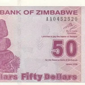 Billet Zimbabwe 50 Dollars Chiremba - Usine - 2009 Gros Lot