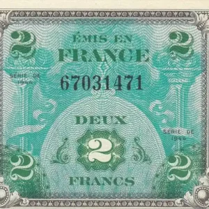 Billet France 2 Francs Impr. américaine (drapeau) - 1944 Expédition Rapide