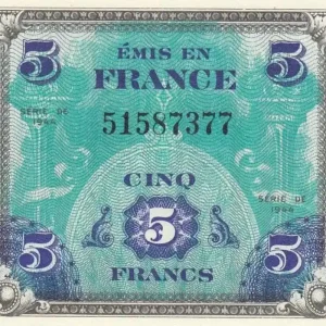 Gros Lot Billet France 5 Francs Impr. américaine (drapeau) - 1944
