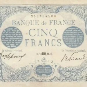 Achat Immédiat Billet France 5 Francs Bleu - 10.10.1916 Série K.14340 P.SUP