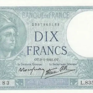 Livraison Mondiale Billet France 10 Francs Minerve - 1941