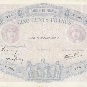 Billet France 500 Francs Rose et Bleu - K.3504 - 1939 Jusqu’à Épuisement Des Stocks