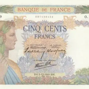 Nouvelle Collection Billet France 500 Francs La Paix - 05-12-1940 Série O.1500