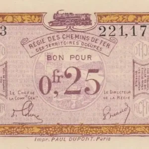 Billet France R.3 0.25 Franc, Territoires Occupés - 1923 Artisanat