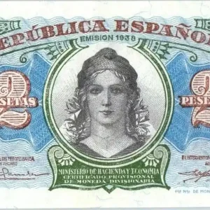 Billet Espagne 2 PesetasRépublique - Pont - 1938 Dernier Modèle