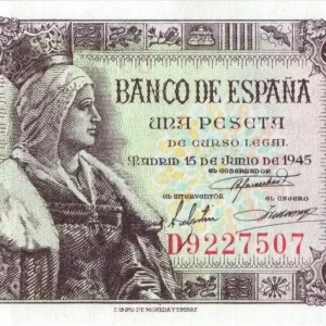 Billet Espagne 1 Peseta Isabelle la Catholique - 1945 Expédié Aujourd’hui
