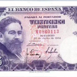 Billet Espagne 25 Pesetas Isaac Albeniz - 1954 Réduction
