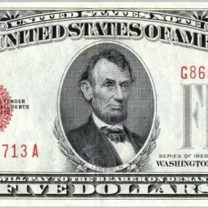 Billet USA 5 Dollars Lincoln - 1928 E Red Seal Remise