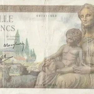 Billet France 1000 Francs Déesse Déméter - 11-06-1942 Série M.313 Offre Du Jour